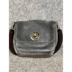 Kate Spade Shoulder Bag Womens Medium Gray Suede Brown Strap Gold Hardware Purse